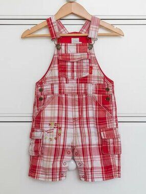 Cadet Rousselle Multiple Pockets Plaid Shortalls 18 Months